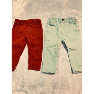 The Childrens Place Boys Chino Pants Bundle 9-12M Burgundy Mint Green Cotton 2pk